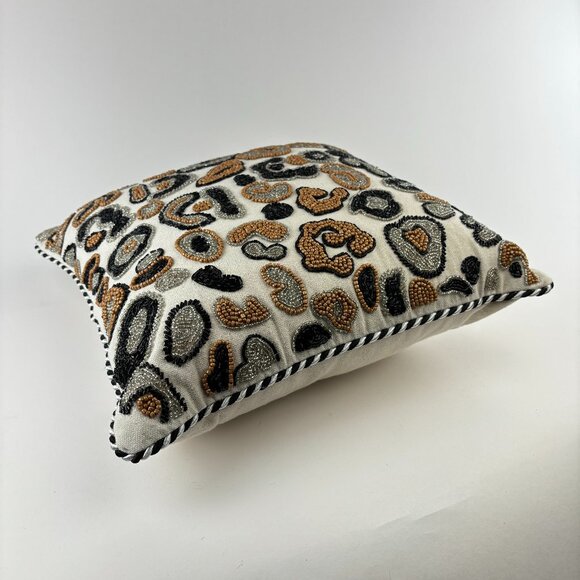 Mackenzie-Childs Serengeti Spots Beaded Pillow 14x14 Animal Print - Picture 2 of 4